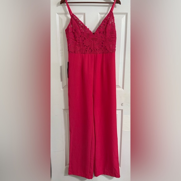 Bebe Vibrant Pink Lace Bodice Jumpsuit - Picture 5 of 11